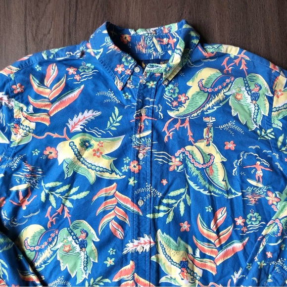 Ralph Lauren Hawaiian Button Down Shirt Mens 2XLT Blue Tropical Surfer Long Slv - Picture 2 of 9